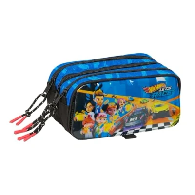 Image of Safta HOT WHEELS LET&#039;S RACE Triple Big Pencil Case, Children&#039;s Ideal for School Age Children, Comfortable and Versatile, Quality Resistance, 21.5 x 8 10 cm, Blue/Black, M,