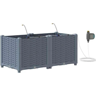 Image of vidaXL Garden Planters with Water Irrigation System 2 pcs Light Grey