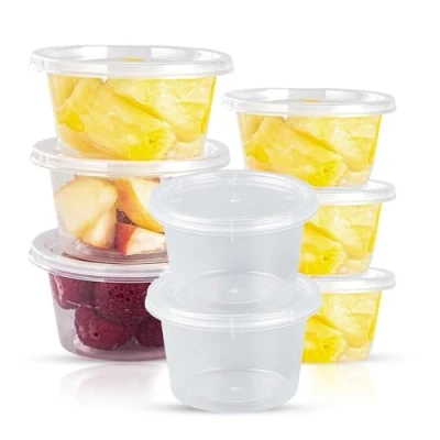 Image of CHEF ROYALE 50 x 4oz Plastic Round Clear Tub Containers With Lids Microwave Safe Pots Meal Prep &amp; Takeaway Storage Box Freezer Dishwasher (50, 4oz)