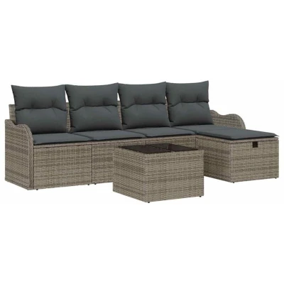 Image of vidaXL 6 Piece Garden Sofa Set with Cushions Grey Poly Rattan