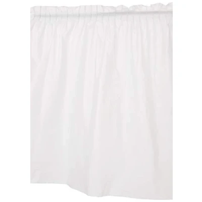 Image of Solid White Plastic Rectangular Table Skirt (73cm x 4 meters) 1 Count Easy Assembly and Reusable, Elegant &amp; Versatile Party Decor