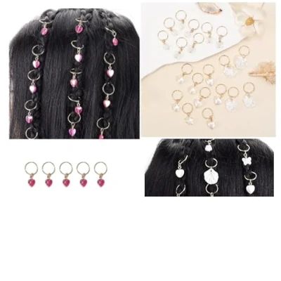 Image of Clip In Hair Extension Braids Dreadlocks Extensions, Box (Pearl + Pink Rings)