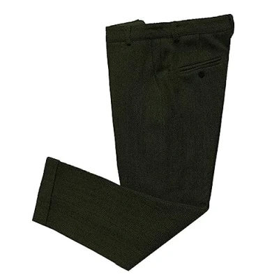 Image of Solovedress Men&#039;s Vintage Tweed Dress Trousers Herringbone Regular Fit Business Suit Trousers, Army Green, 32 W/30 L