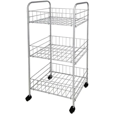 Image of KAYNUR Premium Quality 3 Tier Chrome Kitchen Fruit Vegetable Storage Trolley Cart Economy on Wheels Rack for Kitchen, Home, Garden