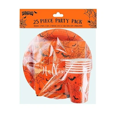 Image of Eurpwrap 25 Piece Happy Halloween 12 Napkins/6 Cups/1 Table Cover/6 Plates Tableware Paper Partyware Set