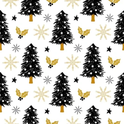 Image of 3 Ply Daisy Xmas Decoupage Tissue Paper Napkins Decorative Christmas Serviettes 33cm x Pack of 20 (Black Graphic Trees)