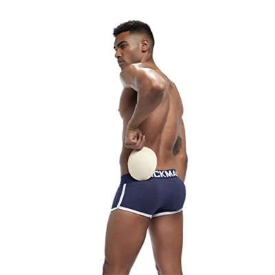 Image of JOCKMAIL Mens Boxers with Butt Pad Underwear Athletic Cycling Boxer Short Cotton Hip Up Bulge Front and Back Push Cup (XL, Navy)