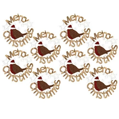 Image of by Robelli Shabby Chic Wooden Christmas Tree Hanging Pendant Baubles Decorations (8 x 14cm Xmas Robin Wreath)