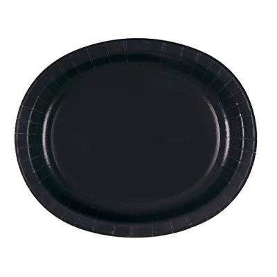 Image of Unique Party 32079 Solid Oval Plates Midnight Black Color Theme Tableware 8ct, 8 Count (Pack of 1)