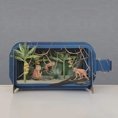 Image of Message In A Bottle Monkeys Pop Up Any Occasion Greeting Card by Alljoy Cards MIB190