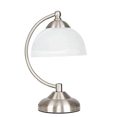 Image of MiniSun Curved Brushed Chrome &amp; Frosted Glass Bedside Table Lamp