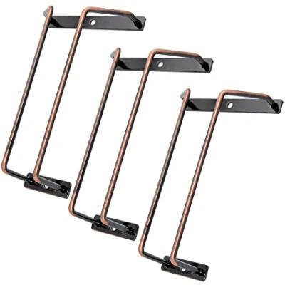 Image of zoohot 7 Inch Red Copper Wine Glass Rack Under Cabinet Stemware Holder for Bar Kitchen (1 Rows, 3 Pack)