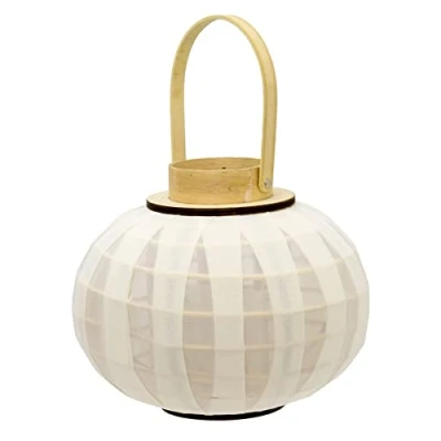 Image of 27x22cm Dome Candle Lantern With Gauze Decorative Round White Tea Light Holder Large Wooden Globe Hanging Hurricane