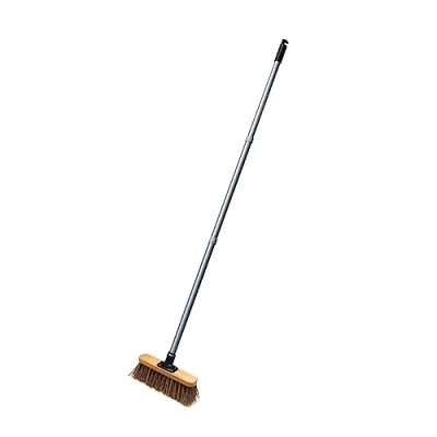 Image of Addis All weather Outdoor 27.5cm 11 inch Complete Stiff PET Plastic Bristle Wooden Broom with 3 pcs Metal Handle, Natural Black Metallic