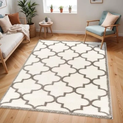 Image of Livabliss Manatuto Shaggy Rug Modern Berber Living Room 160x213 cm, Soft Rugs for Bedroom Neutral Boho Fluffy Rug, Easy Care Plush Thick Pile Large Cream and Dark Grey