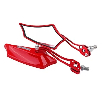 Image of Qiilu Side Mirrors Rear View Mirror and Handlebar Ends 10mm 8mm Universal Motorcycle Scooter Aluminium Alloy 4 Colours (Red)