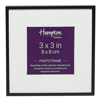 Image of Hampton Frames MADRID Narrow Profile Photo Frame with Bevel Mount Matt Black Square 3x3 (8x8cm) M138B33