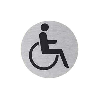 Image of Metafranc 507220 Adhesive Sign with Wheelchair User Diameter 75 mm Made of Aluminium Modern Stainless Steel Look Self Back Sign/Information Sign/Disabled Suitable