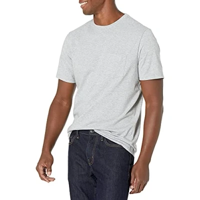 Image of Amazon Essentials Men&#039;s T Shirt Regular Fit Short Sleeve Crewneck Pocket, Pack of 2, Grey Heather, S