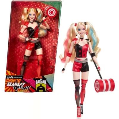 Image of Barbie Signature Harley Quinn Collector Doll with Posable Body, Iconic Outfit, and Mallet Accessory, DC Batman 85th Anniversary Collectible, HRM84