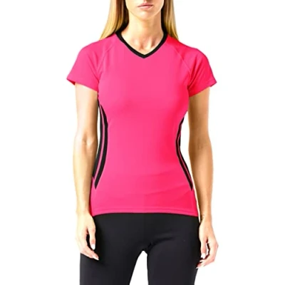 Image of Kustom Kit Women&#039;s Kk940 Sports Shirt, Pink (Flourescent Pink/Black), 10