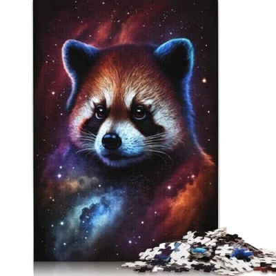 Image of Puzzles for Adults 1000 Galaxy Red Raccoon Jigsaw Puzzle Cardboard Gifts (Size 38x26cm)