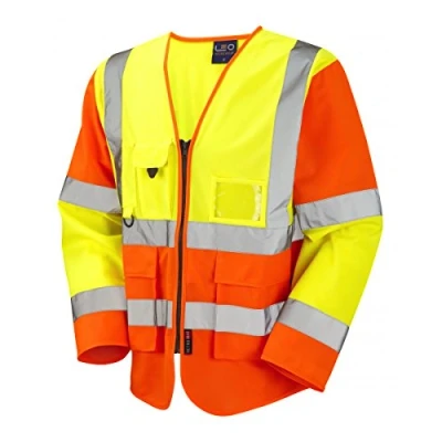 Image of Leo Workwear Wrafton Knitted Polyester Hi Vis Superior Sleeved Waistcoat, 4X Large, Yellow/Orange