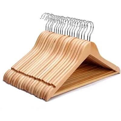 Image of Homeshopa Wooden Coat Hangers, 10 Pack 360 Degree Swivel Hook, Non Slip Trouser Bar &amp; Shoulder Notches, Smooth Finish Solid Clothes Space Saving Hangers for Jacket Suit Camisole Pant