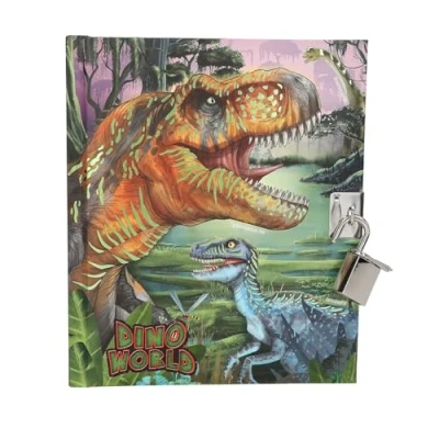 Image of Depesche 13244 Dino World Lockable Diary with Dinosaur Motifs and 192 Pages Lined Illustrated Colours, Multicoloured, One Size