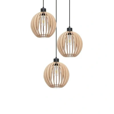 Image of Envostar Clay hanging light birch plywood 3 bulb round