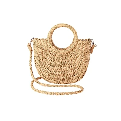 Image of JOLLQUE Straw Beach Bag for Women, Summer Woven Crossbody Bags,Tote Purse Handbag Clutch（Khaki