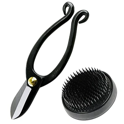 Image of Wazakura 2PCS Japanese Ikebana Essential Tool Set Made in Japan Ikenobo Scissors + 61mm Round Black Kenzan, Gardening and Floral Arrangement Kit