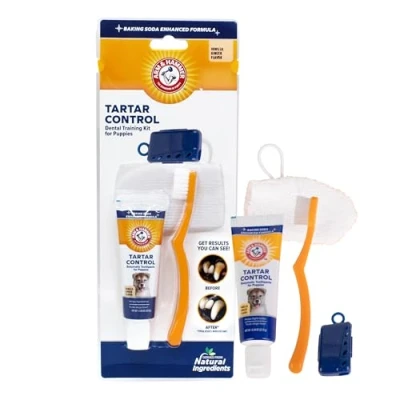 Image of Arm &amp; Hammer for Pets Tartar Control Dental Training Kit Puppies Toothbrush, Toothpaste, Fingerbrush Vanilla Ginger, Puppy