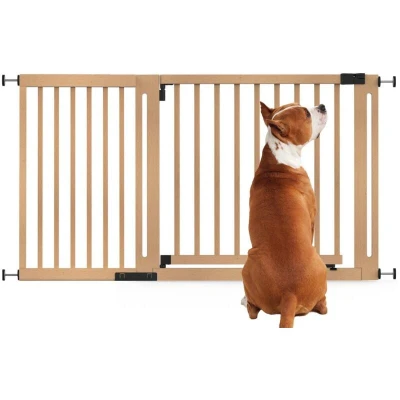 Image of Bettacare Wooden Elegance Dog Gate, Natural, 145cm 153cm, Pressure Fit Safety 73cm Extra Wide Doorway, Gate for Puppy, and Pet, Stylish Design Easy Installation