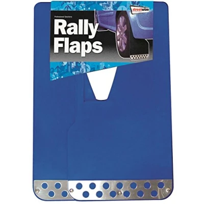 Image of Streetwize Pair of Blue Rally Style Mud Flaps Chrome Plated Sporty Design, Heavy duty Guards