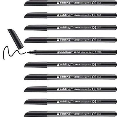 Image of edding 1200 colour pen fine black 10 pens round tip 1 mm felt for drawing and writing school or mandala