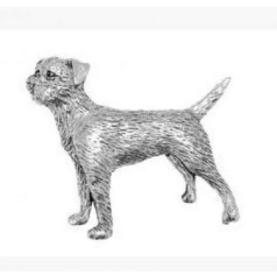 Image of Gift Box Pewter Border Terrier Badge pin or Brooch for Scarf, Tie, Hat, Coat Bag