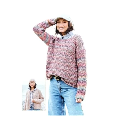 Image of Stylecraft Aran Knitting Pattern 10091 Ladies Sweater &amp; Cardigan (2 Designs)
