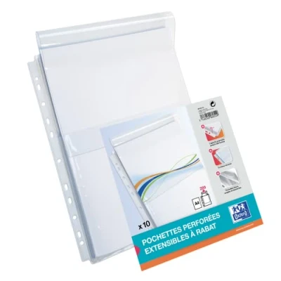 Image of Oxford A4 Expanding Punched Pockets with Flap, Pack of 10, 120 Micron
