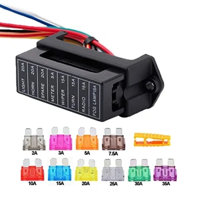 Image of Aiqeer 8 Way Car Blade Fuse Box, 2 Input Output Standard Holder, Block with Pre Wired, and 10 Pcs Free Fuses (12V / 24V 32V 48V Universal)