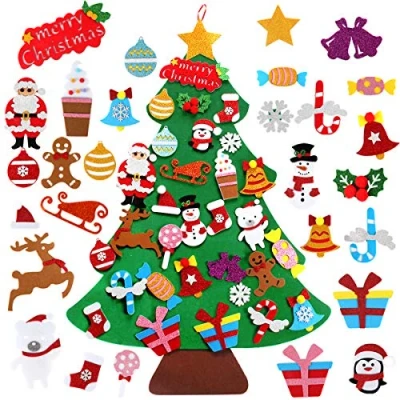Image of DIY Felt Christmas Tree Decorations 3.3ft Non Woven Set with 28Pcs Detachable Ornaments Wall Decor Xmas Gifts for Kids New Year Home Door Window Decoration