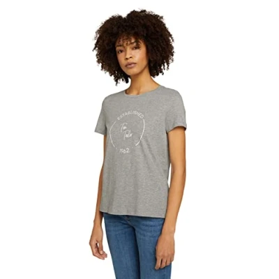 Image of TOM TAILOR Women&#039;s Basic T shirt with print 1032050, 11282 Silver Grey Melange, M