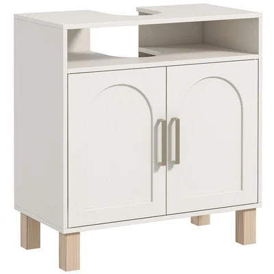 Image of HOMCOM Under Sink Bathroom Cabinet, Freestanding Cabinet with Adjustable Shelf for Basin without Pedestal, 60 x 30 63 cm, Cream White