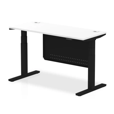 Image of Air 1400x600 Height Adjustable Desk White CP Black Leg Modesty Panel