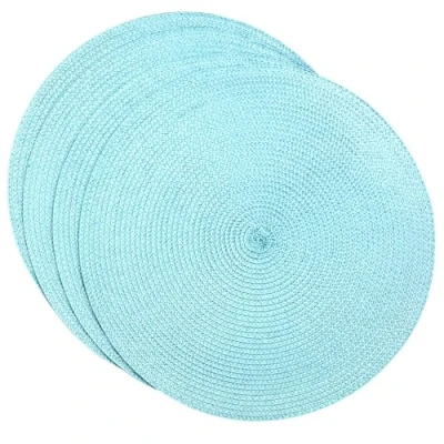 Image of SCF2017 Round Woven Plastic Placemats 38cm Stylish and Practical Dining Table Mats,Set of 4,Powder blue