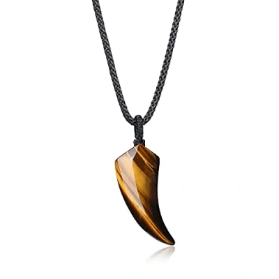 Image of COAI Wolf Tooth Healing Crystal Tiger Eye Necklace