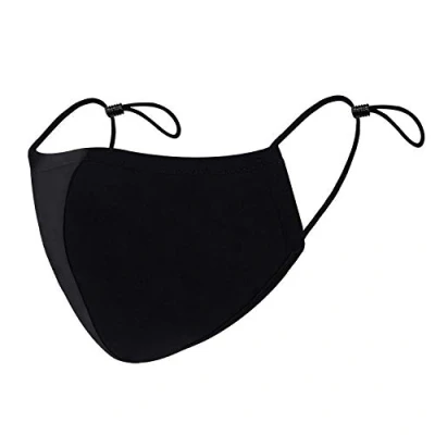 Image of CUSTOM STYLE Reusable Face Mask Cloth 100% Cotton Masks Black Pack of 2 Liquid Repellent Protection Washable Adjustable Stretchy Ear Loops Mouth Nose Shield Breathable Handmade Covering