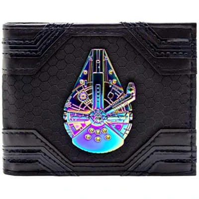Image of The Last Jedi Star Wars Millennium Falcon Iridescent Badge Han Solo Wallet Bi Fold ID &amp; Card Holder, Black