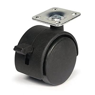 Image of Merriway® BH06026 (4 Pcs) Castor Caster Twin Wheel Plate Fix, Black 50mm with Brake Pack of 4 Pieces