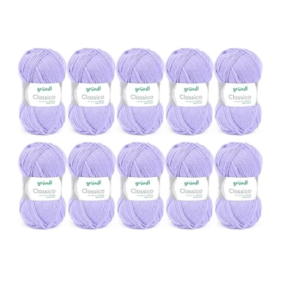 Image of Gründl Classico Wolle (Oeko TEX® Certified Knitting/Crochet Yarn Made of 50% Pure New Wool (Merino Superwash) &amp; polyacrylic, 50 g/120 m, Needle Size: 3.5 4.5, 10 Balls á g), Lilac